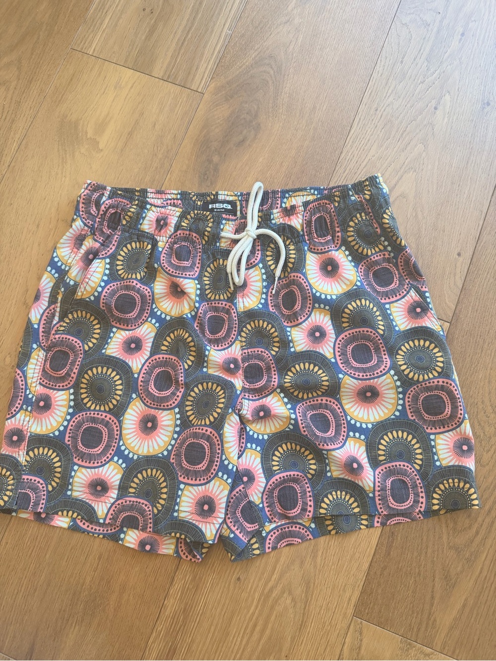RSQ Men’s Swim Board Shorts in Gray, Pink, Yellow